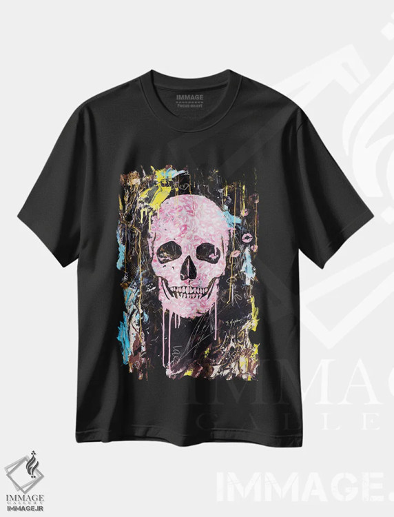 تیشرت مشکی طرح دار بوسه جمجمه، دکوراسیون جایگزین اثر اینس کاپلون | فروشگاه ایماژ