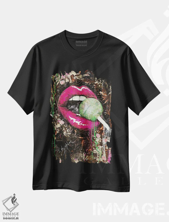 تیشرت مشکی طرح دار آبنبات چوبی، دکوراسیون جایگزین اثر اینس کاپلون | فروشگاه ایماژ