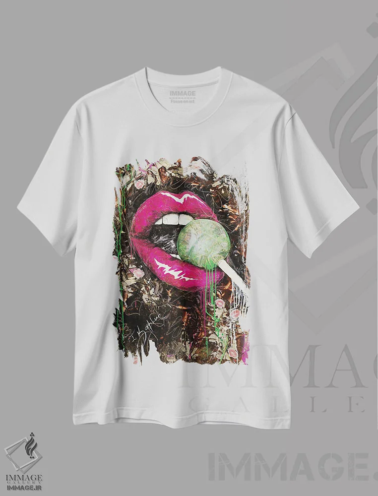 تیشرت سفید طرح دار آبنبات چوبی، دکوراسیون جایگزین اثر اینس کاپلون | immage.ir