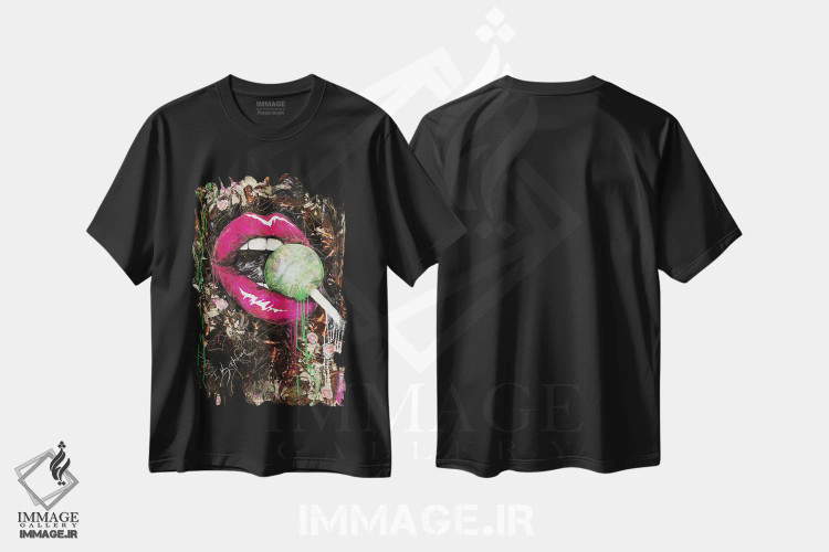 تیشرت مشکی طرح دار آبنبات چوبی، دکوراسیون جایگزین اثر اینس کاپلون | فروشگاه ایماژ
