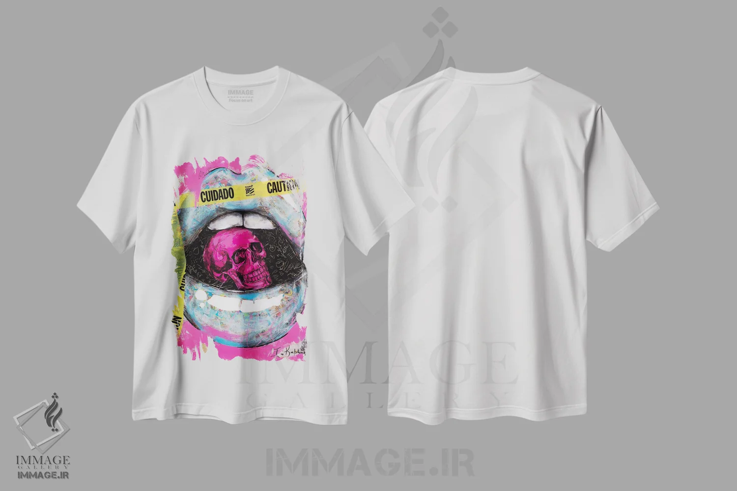 تیشرت سفید طرح دار لب های احتیاطی، دکوراسیون جایگزین اثر اینس کاپلون | فروشگاه ایماژ