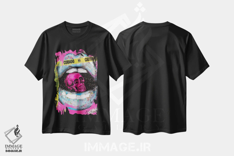 تیشرت مشکی طرح دار لب های احتیاطی، دکوراسیون جایگزین اثر اینس کاپلون | immage.ir