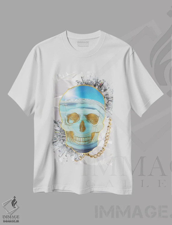 تیشرت سفید طرح دار آبی زندگی خالص، دکوراسیون جایگزین اثر فایو بای فایو کالکتیو | فروشگاه ایماژ