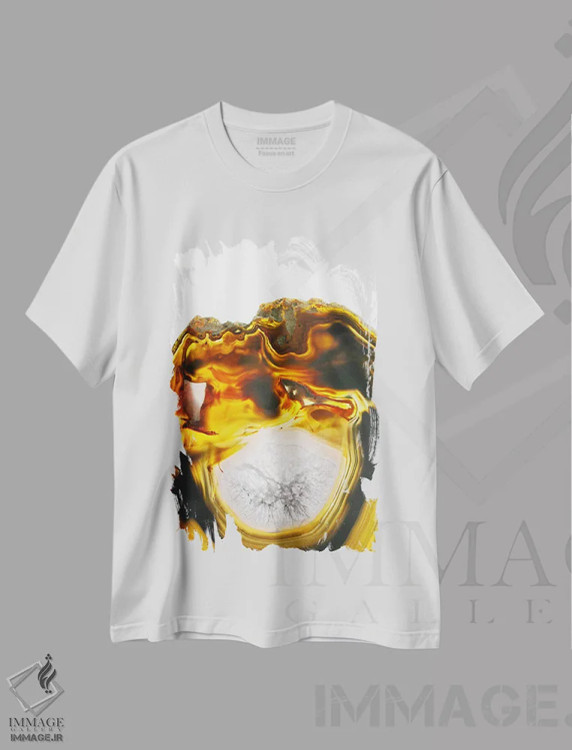 تیشرت سفید طرح دار گدازه کهربایی، دکور معاصر اثر فایو بای فایو کالکتیو | immage.ir