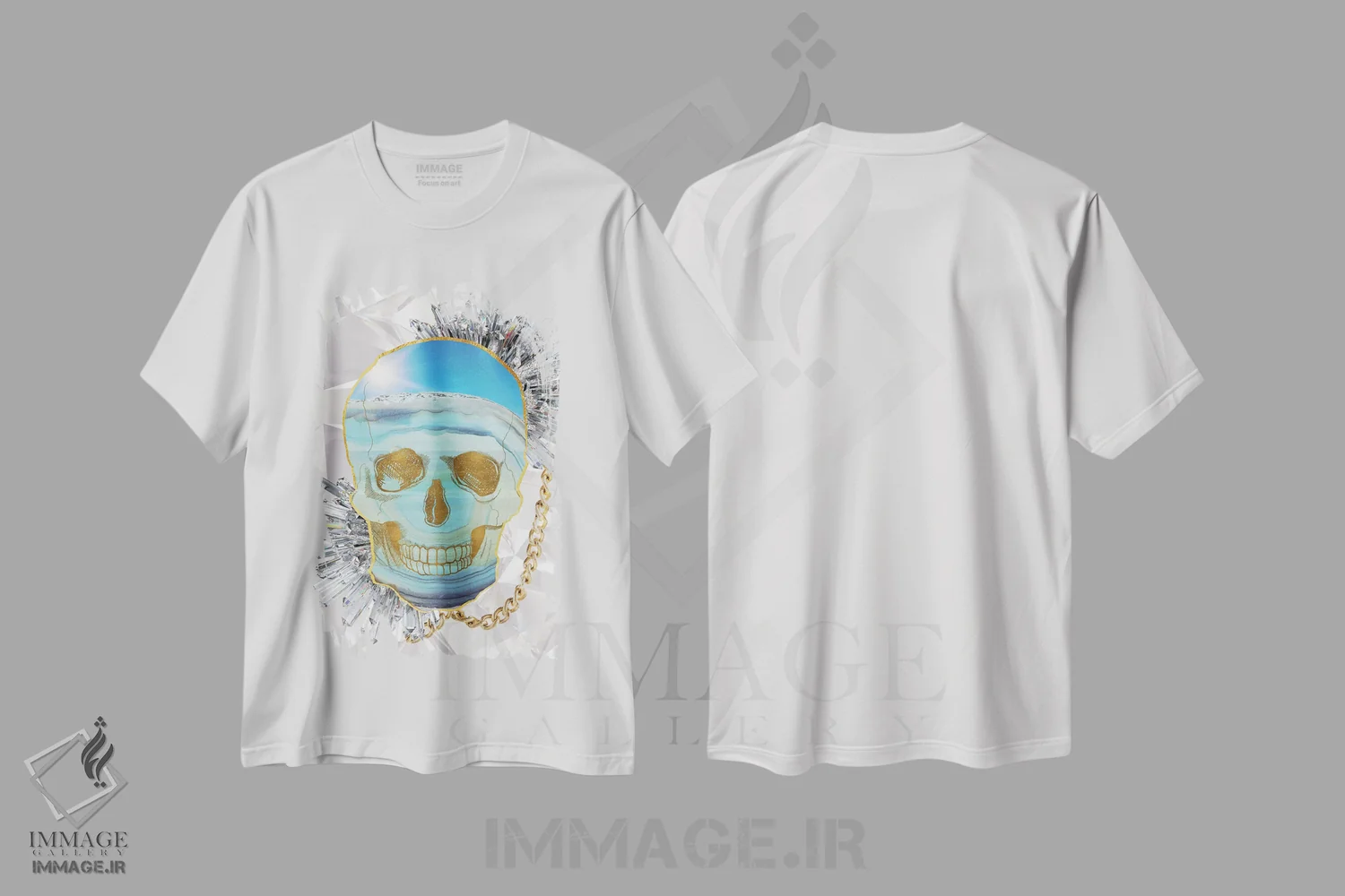 تیشرت سفید طرح دار آبی زندگی خالص، دکوراسیون جایگزین اثر فایو بای فایو کالکتیو | فروشگاه ایماژ