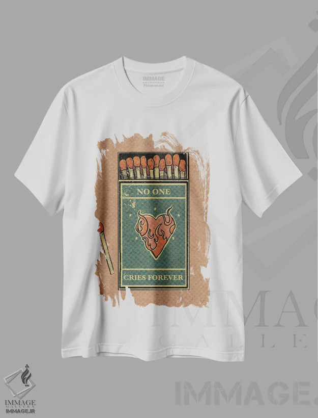 تیشرت سفید طرح دار هیچ کس همیشه گریه نمی کند، دکوراسیون جایگزین اثر ایلو ناتیکا | فروشگاه ایماژ