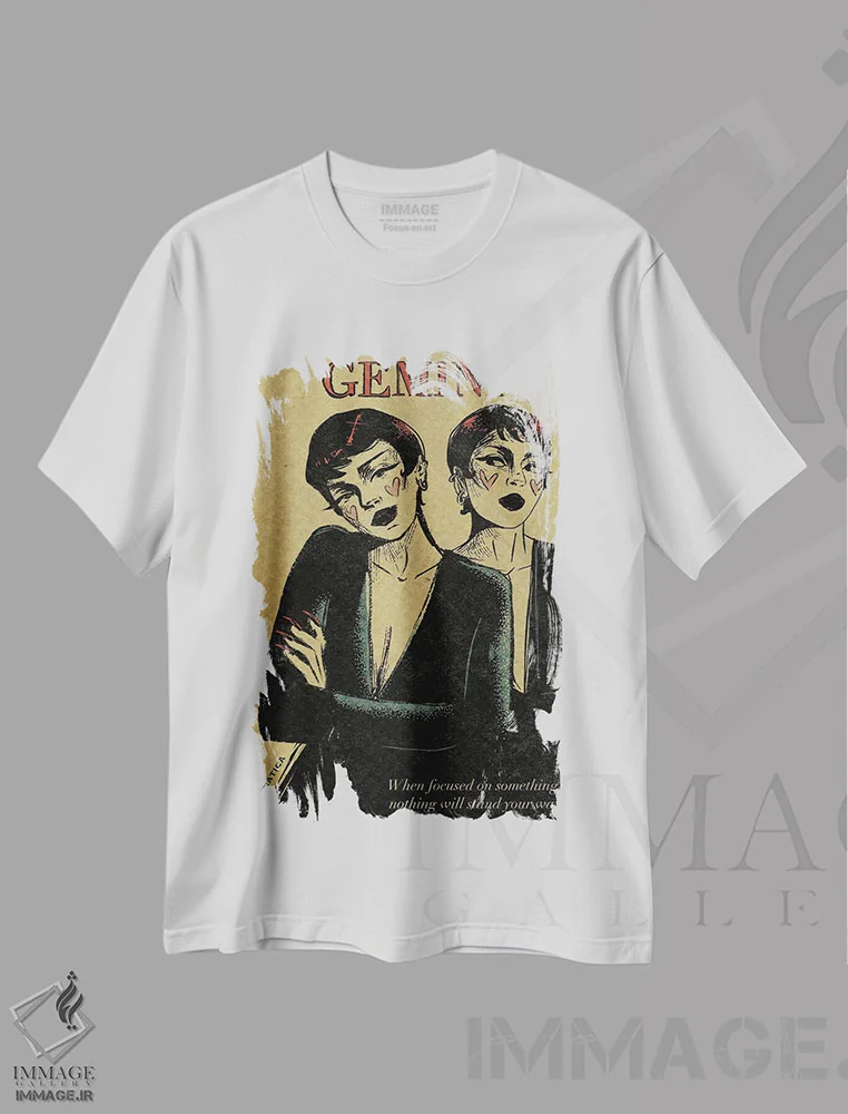 تیشرت سفید طرح دار برج جوزا، دکوراسیون جایگزین اثر ایلو ناتیکا | فروشگاه ایماژ