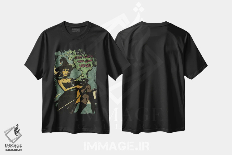 تیشرت مشکی طرح دار با صدایت جادو کن، دکوراسیون جایگزین اثر ایلو ناتیکا | فروشگاه ایماژ