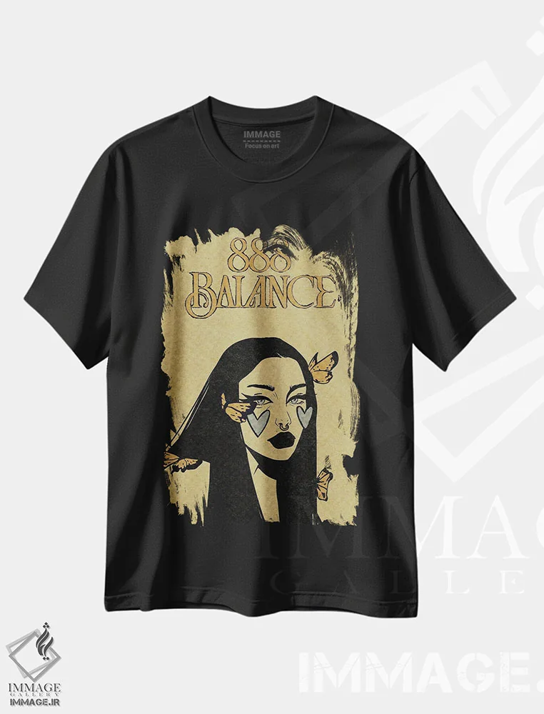 تیشرت مشکی طرح دار عدد فرشته ۸۸۸، دکوراسیون جایگزین اثر ایلو ناتیکا | فروشگاه ایماژ