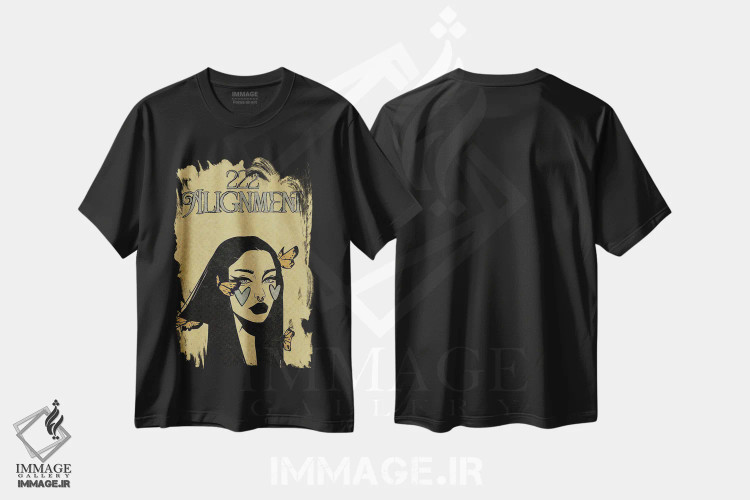 تیشرت مشکی طرح دار عدد فرشته ۲۲۲، دکوراسیون جایگزین اثر ایلو ناتیکا | فروشگاه ایماژ