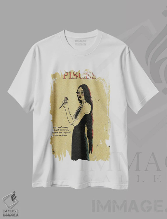 تیشرت سفید طرح دار برج حوت، هنر دیجیتال اثر ایلو ناتیکا | فروشگاه ایماژ