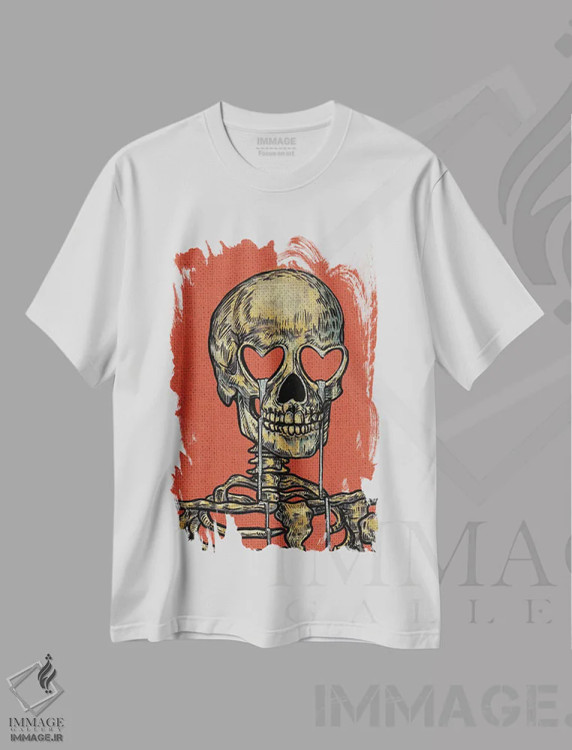 تیشرت سفید طرح دار جمجمه با چشم های قلبی، تزئینی اثر ایلو ناتیکا | immage.ir