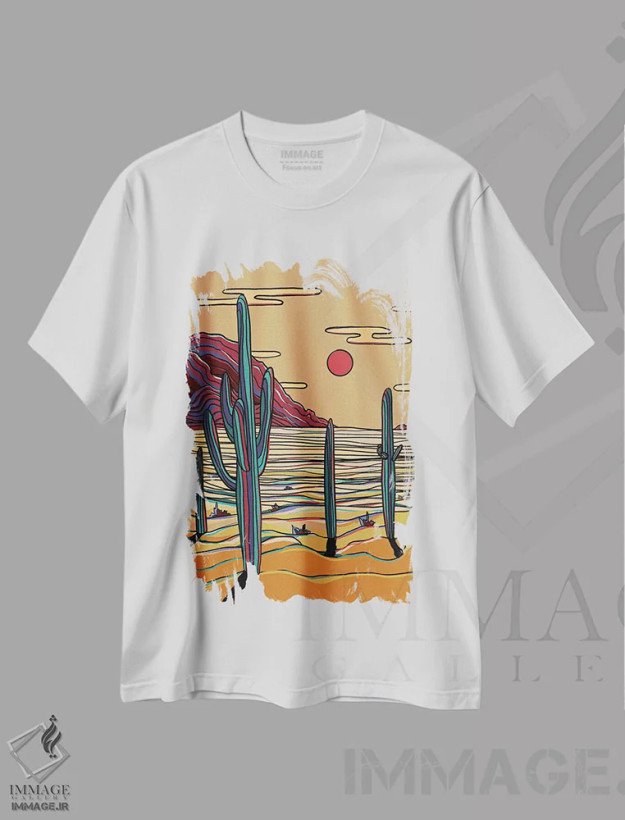 تیشرت سفید طرح دار کاکتوس های رنگارنگ، تزئینی اثر ایلو ناتیکا | فروشگاه ایماژ