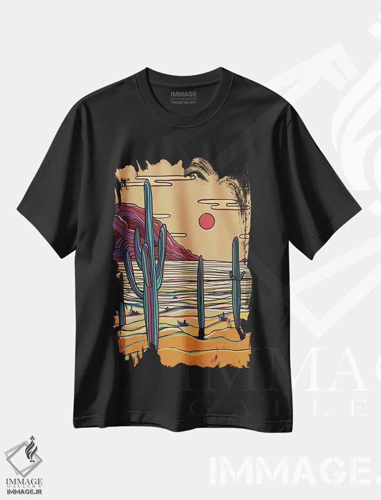 تیشرت مشکی طرح دار کاکتوس های رنگارنگ، تزئینی اثر ایلو ناتیکا | immage.ir