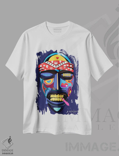 تیشرت سفید طرح دار نقاب ایمو، هنر آمریکایی آفریقایی تبار اثر ایندی لاو | فروشگاه ایماژ