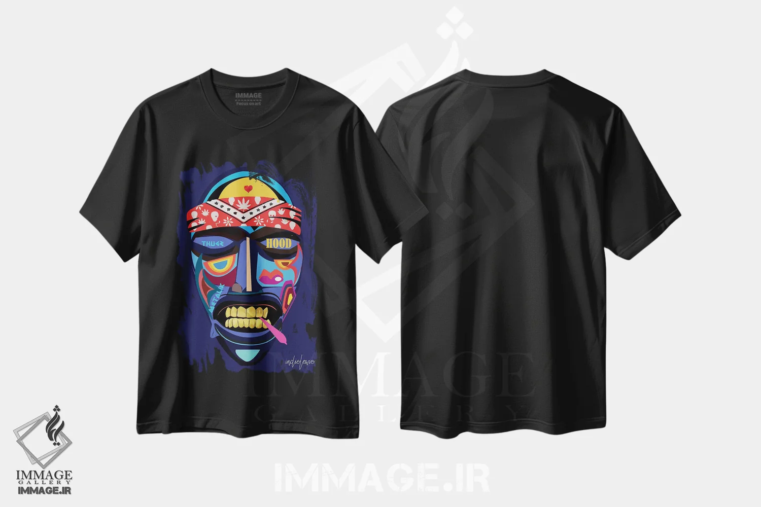 تیشرت مشکی طرح دار نقاب ایمو، هنر آمریکایی آفریقایی تبار اثر ایندی لاو | immage.ir