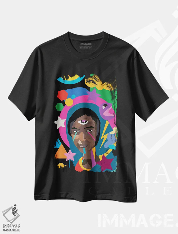 تیشرت مشکی طرح دار مادونای اتیوپیایی، هنر آمریکایی آفریقایی تبار اثر ایندی لاو | فروشگاه ایماژ