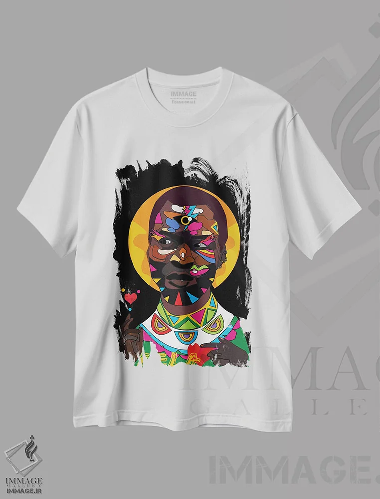 تیشرت سفید طرح دار فلا، هنر آمریکایی آفریقایی تبار اثر ایندی لاو | فروشگاه ایماژ