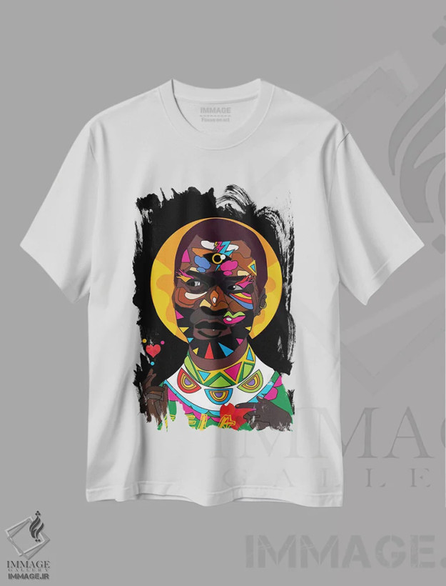 تیشرت سفید طرح دار فلا، هنر آمریکایی آفریقایی تبار اثر ایندی لاو | فروشگاه ایماژ
