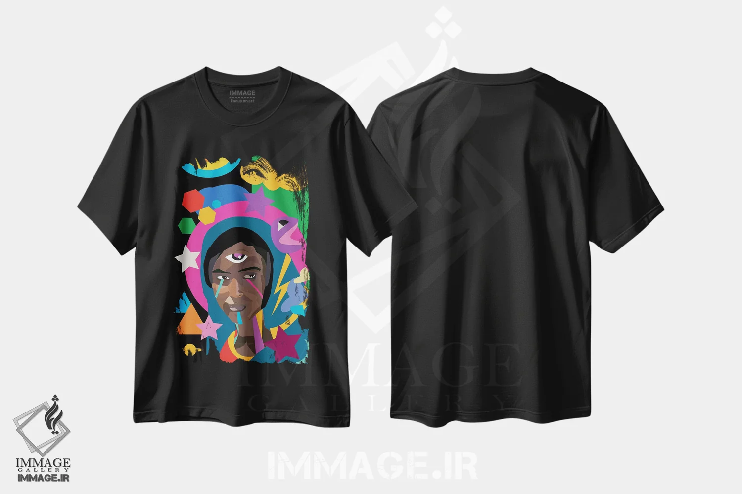 تیشرت مشکی طرح دار مادونای اتیوپیایی، هنر آمریکایی آفریقایی تبار اثر ایندی لاو | فروشگاه ایماژ