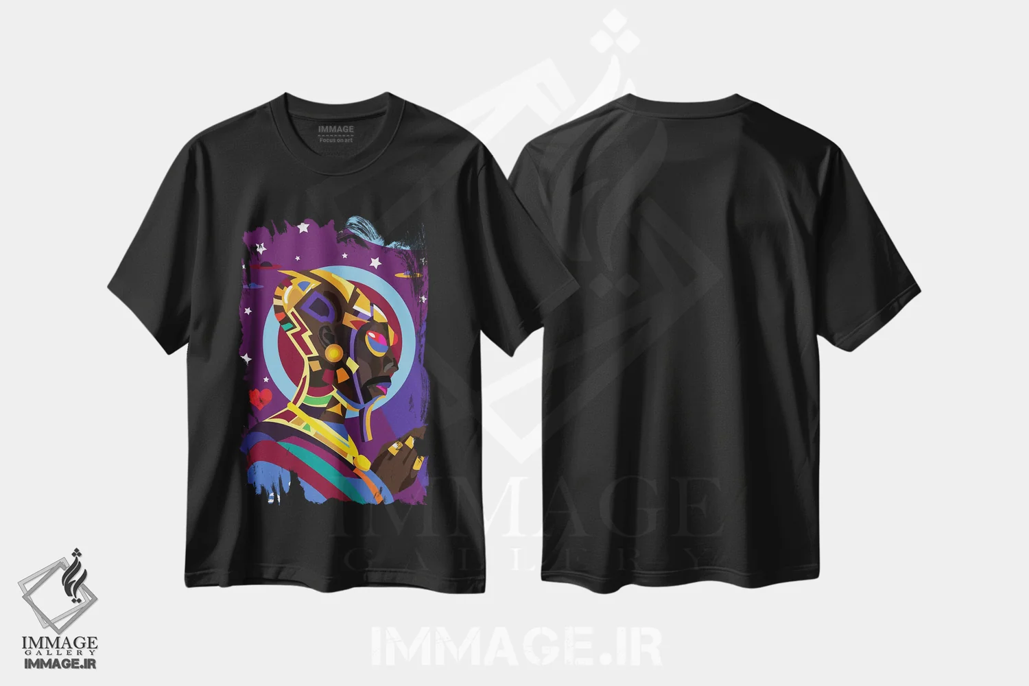 تیشرت مشکی طرح دار بیگانه، هنر آمریکایی آفریقایی تبار اثر ایندی لاو | فروشگاه ایماژ