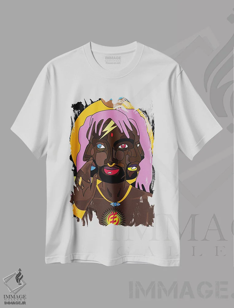 تیشرت سفید طرح دار آدم رازآلود، هنر دیجیتال اثر ایندی لاو | فروشگاه ایماژ