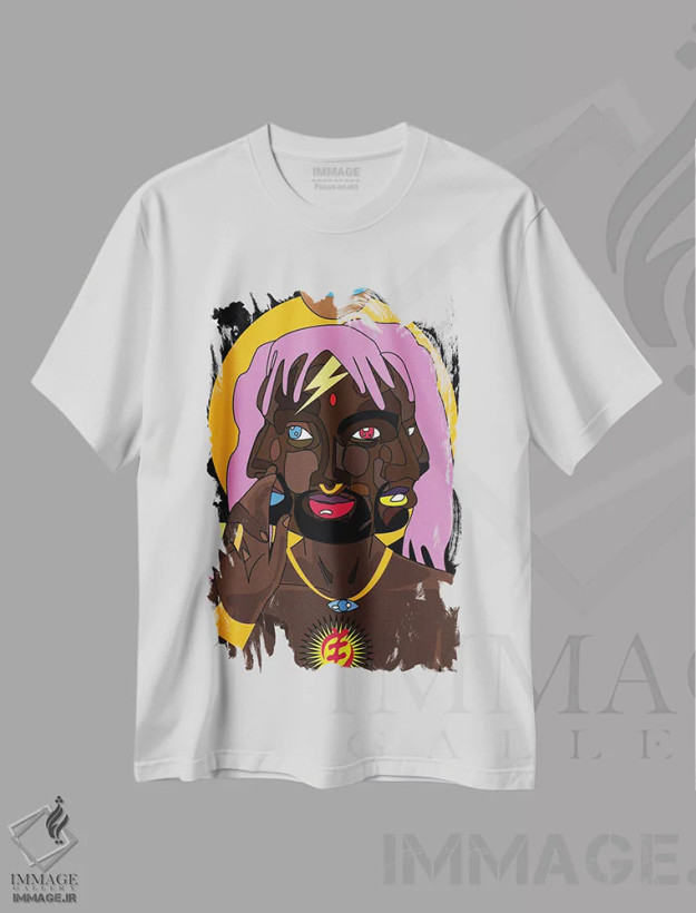 تیشرت سفید طرح دار آدم رازآلود، هنر دیجیتال اثر ایندی لاو | فروشگاه ایماژ