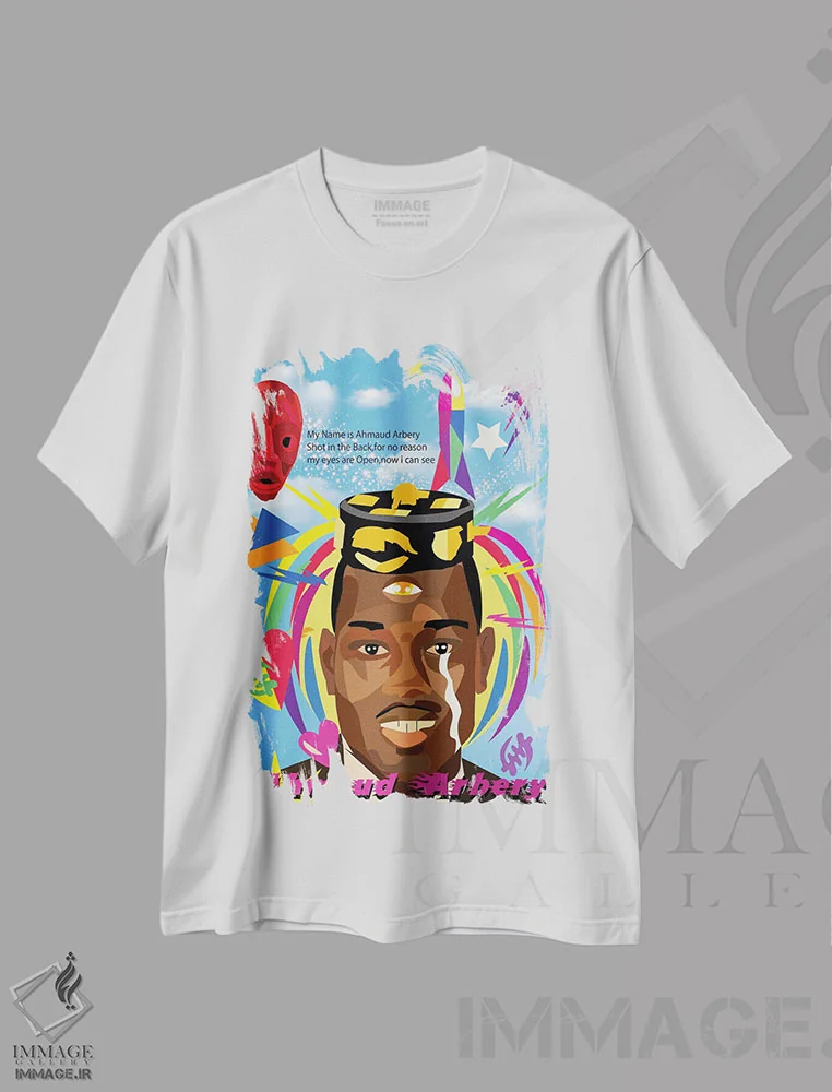 تیشرت سفید طرح دار احمود آربری، هنر آمریکایی آفریقایی تبار اثر ایندی لاو | immage.ir