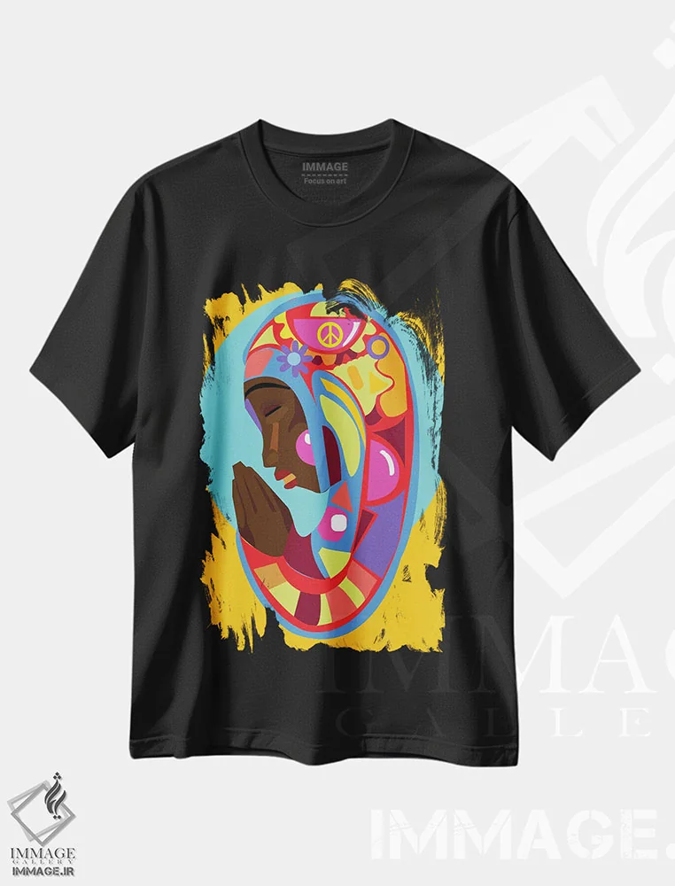تیشرت مشکی طرح دار مادونای سیاه، هنر آمریکایی آفریقایی تبار اثر ایندی لاو | فروشگاه ایماژ