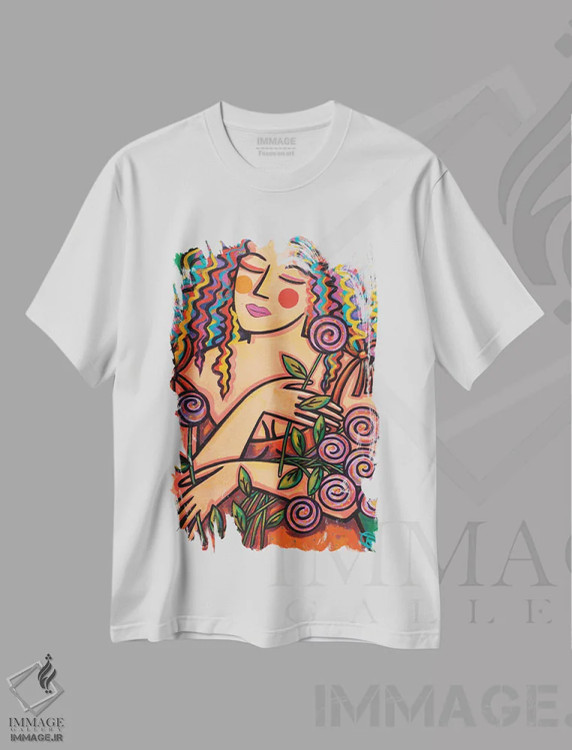 تیشرت سفید طرح دار گل های تازه بریده، هنر فاخر معاصر اثر ایلین ریچارد | فروشگاه ایماژ