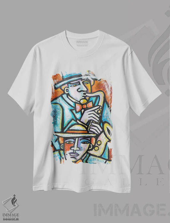 تیشرت سفید طرح دار مردان جاز، هنر فاخر معاصر اثر ایلین ریچارد | immage.ir