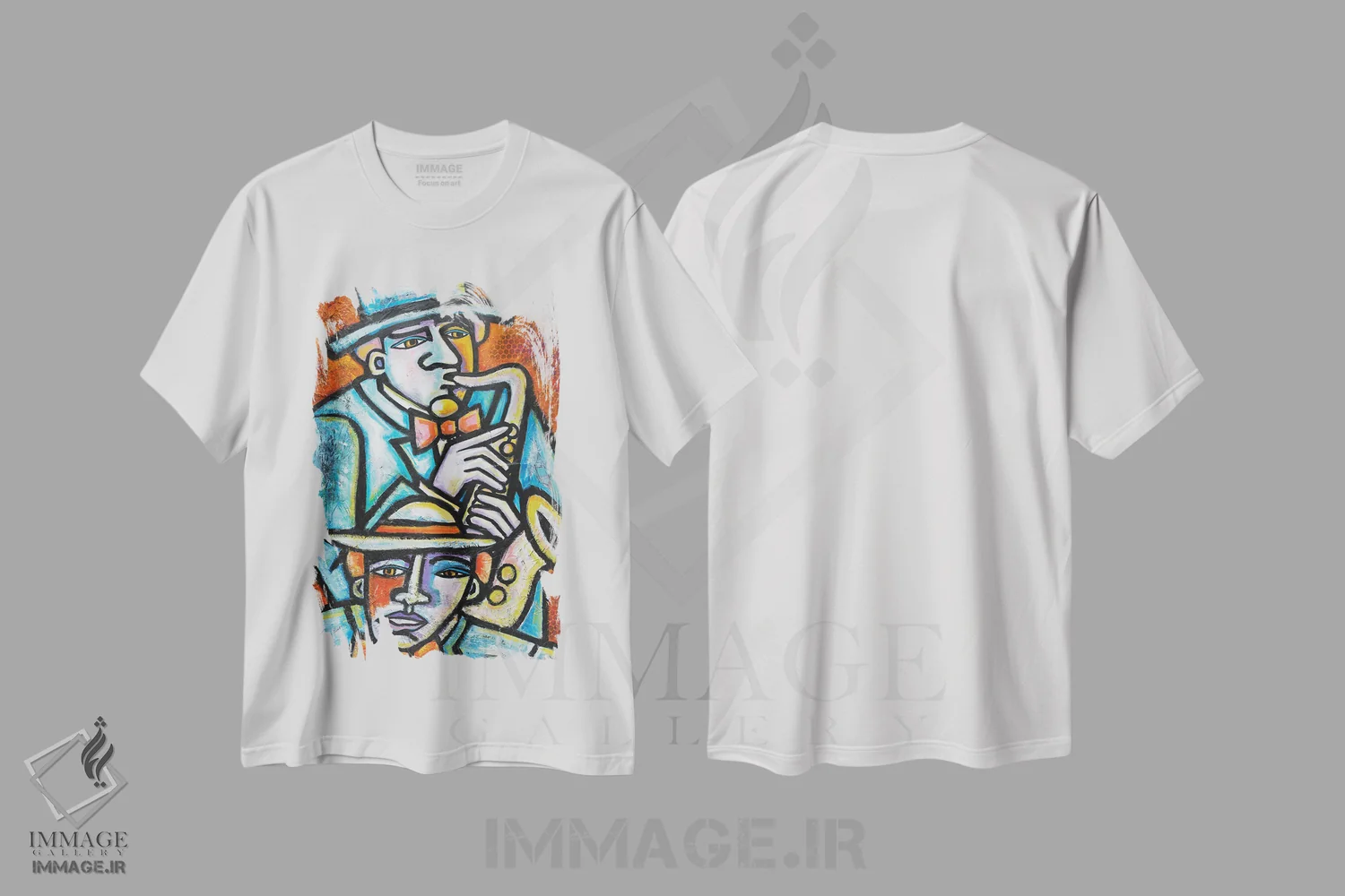 تیشرت سفید طرح دار مردان جاز، هنر فاخر معاصر اثر ایلین ریچارد | immage.ir