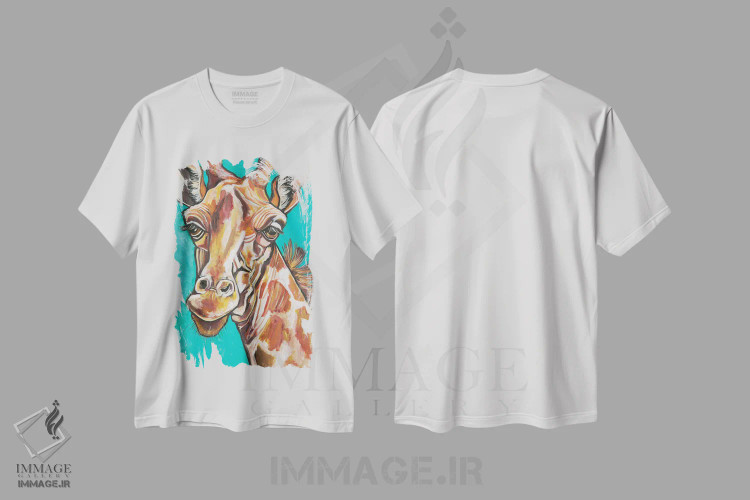 تیشرت سفید طرح دار زرافه، مدیوم اثر ایلین ریچارد | فروشگاه ایماژ