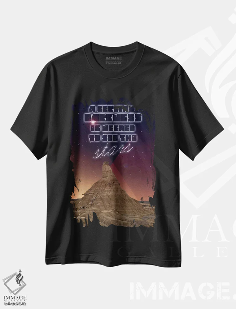 تیشرت مشکی طرح دار تاریکی، تایپوگرافی اثر فایو بای فایو کالکتیو | فروشگاه ایماژ