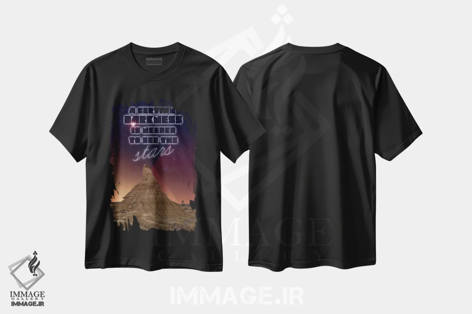 تیشرت مشکی طرح دار تاریکی، تایپوگرافی اثر فایو بای فایو کالکتیو | فروشگاه ایماژ