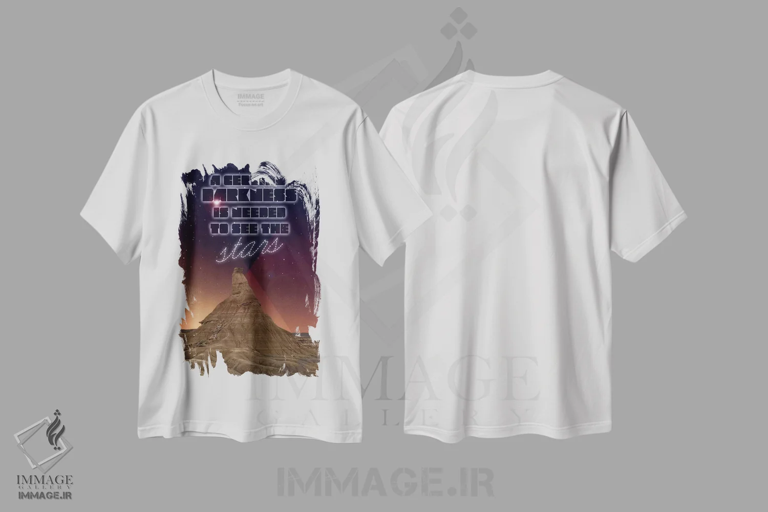 تیشرت سفید طرح دار تاریکی، تایپوگرافی اثر فایو بای فایو کالکتیو | immage.ir