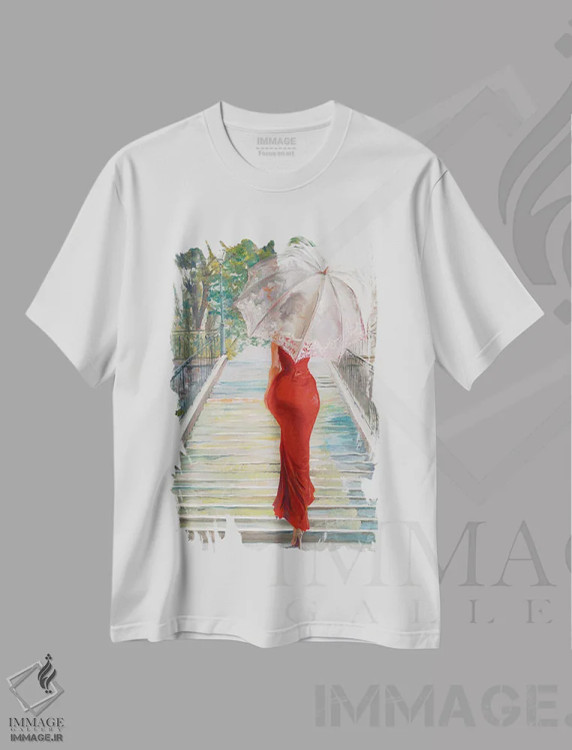 تیشرت سفید طرح دار صعود به سکره کر، هنر فاخر معاصر اثر ایزابل ماهه | فروشگاه ایماژ