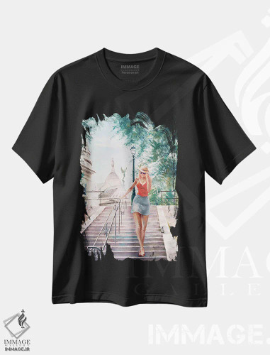 تیشرت مشکی طرح دار فرشته مقرب مونمارتر، دکور معاصر اثر ایزابل ماهه | فروشگاه ایماژ