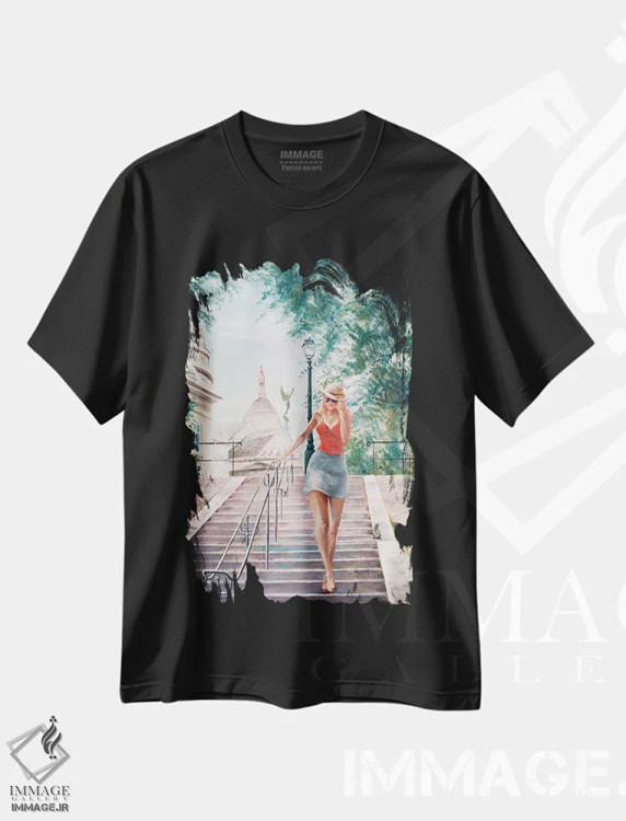 تیشرت مشکی طرح دار فرشته مقرب مونمارتر، دکور معاصر اثر ایزابل ماهه | فروشگاه ایماژ