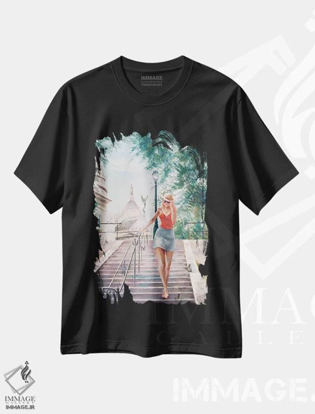 تیشرت مشکی طرح دار فرشته مقرب مونمارتر، دکور معاصر اثر ایزابل ماهه | فروشگاه ایماژ