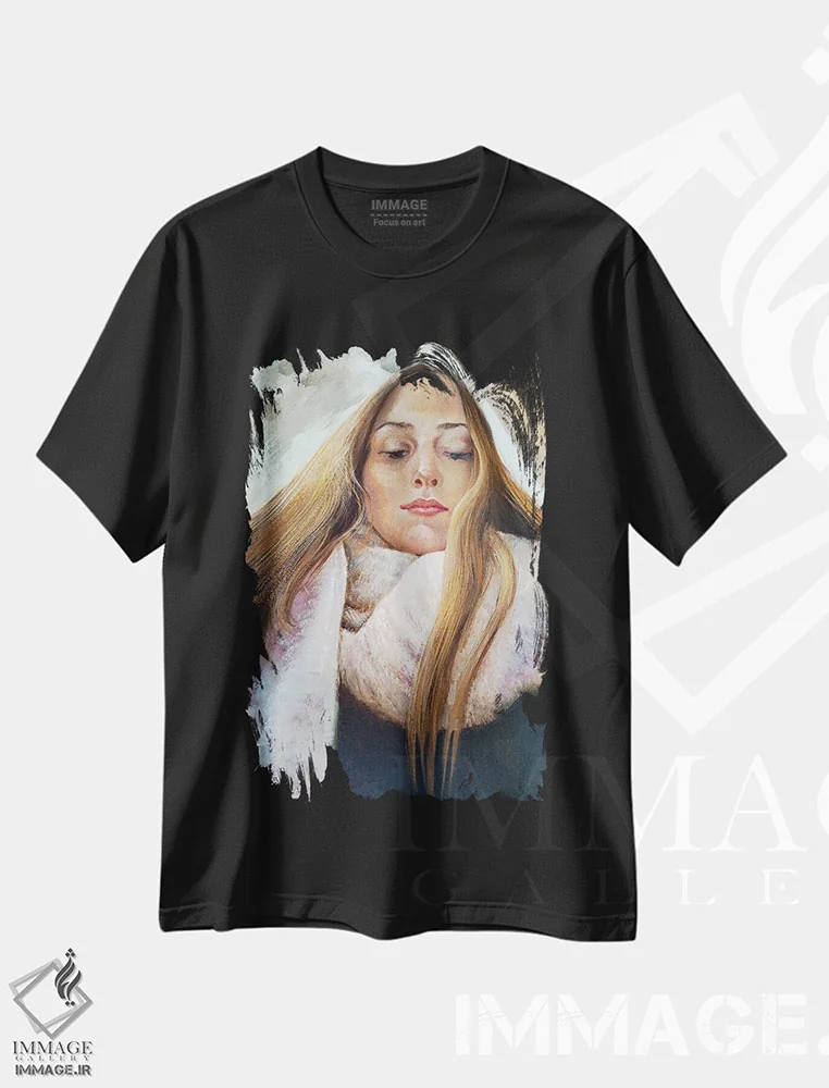 تیشرت مشکی طرح دار از ارتفاع بلند بیست سالگی، مدیوم اثر ایزابل ماهه | immage.ir