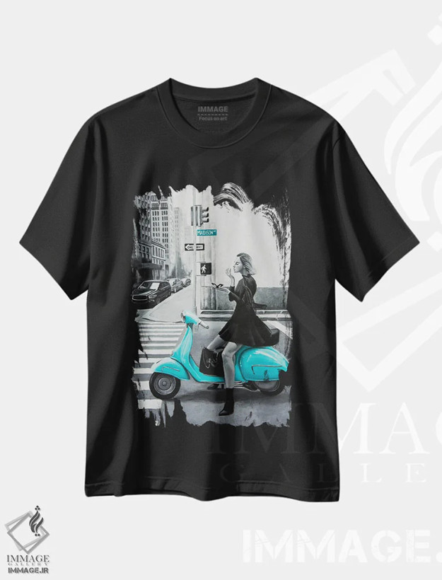 تیشرت مشکی طرح دار خیابان مدیسون، هنر فاخر معاصر اثر اینا مدودوا | فروشگاه ایماژ