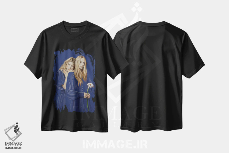 تیشرت مشکی طرح دار بلوندها با گل کالّا، هنر فاخر معاصر اثر اینا مدودوا | فروشگاه ایماژ