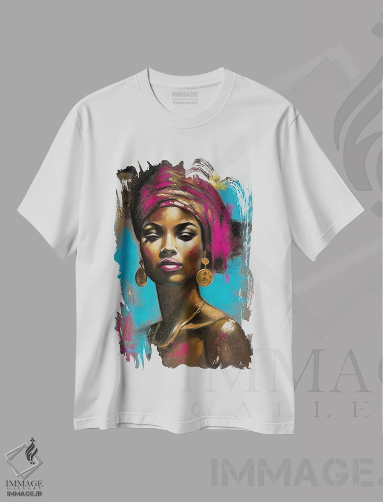 تیشرت سفید طرح دار زن آفریقایی، هنر آمریکایی آفریقایی تبار اثر اینا مدودوا | immage.ir