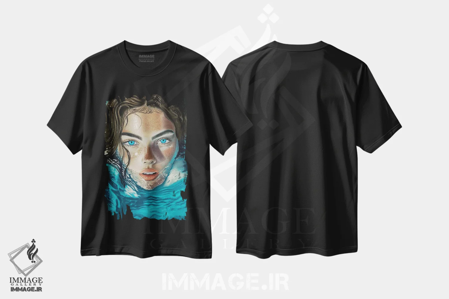 تیشرت مشکی طرح دار چشم های فیروزه ای، هنر فاخر معاصر اثر اینا مدودوا | فروشگاه ایماژ