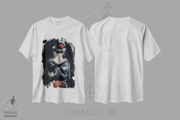 تیشرت سفید طرح دار دختر ژاپنی، دکور آسیایی اثر اینا مدودوا | فروشگاه ایماژ