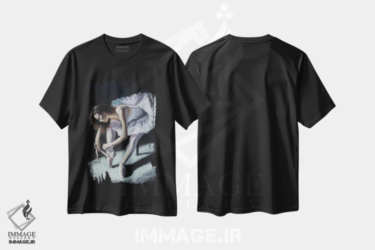 تیشرت مشکی طرح دار رقاص باله، هنر فاخر معاصر اثر اینا مدودوا | فروشگاه ایماژ