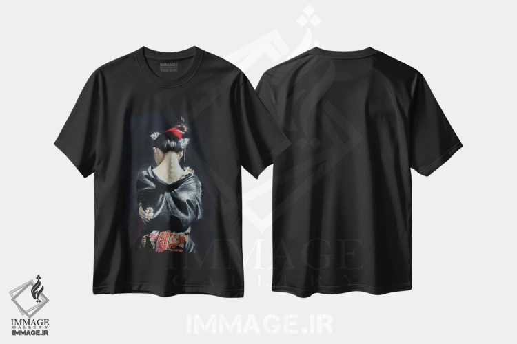 تیشرت مشکی طرح دار دختر ژاپنی، دکور آسیایی اثر اینا مدودوا | immage.ir