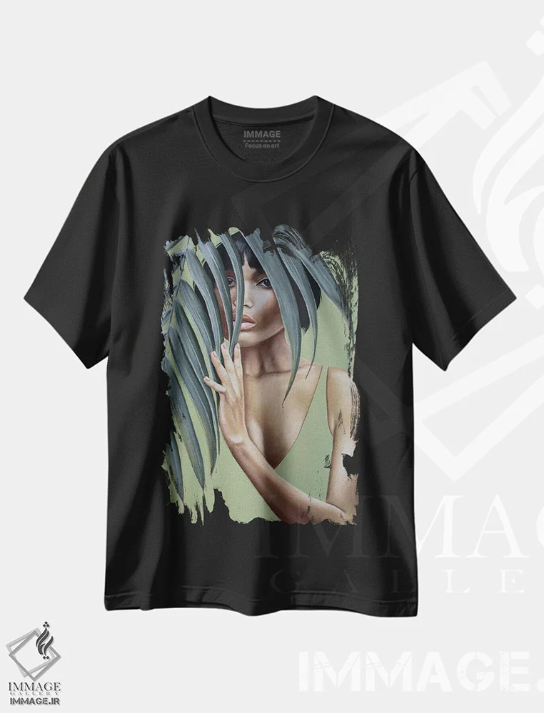 تیشرت مشکی طرح دار در میان برگ ها، هنر فاخر معاصر اثر اینا مدودوا | immage.ir