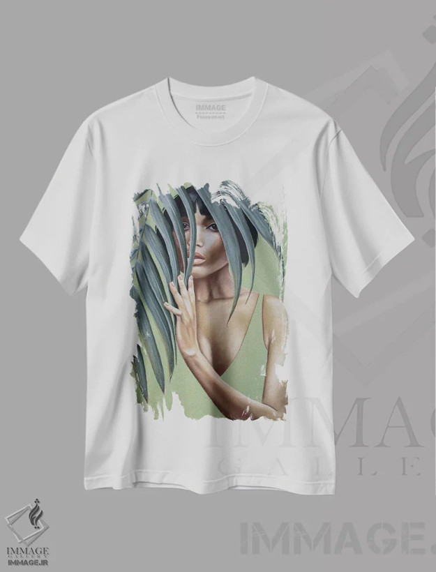تیشرت سفید طرح دار در میان برگ ها، هنر فاخر معاصر اثر اینا مدودوا | فروشگاه ایماژ